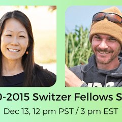 Headshots of Jun Bando and Ryan Carle on a blue to green gradient background with event details listed in black text.