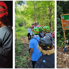 A collage of three images shows tourists visiting Las Cabachuelas nature reserve.