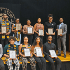 A group photo of the URI students receiving Black Scholar Awards for outstanding achievement at URI.