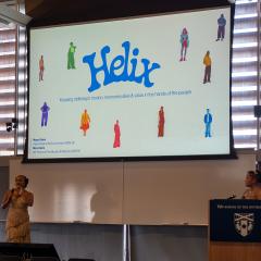 Maya and Mica Caine present about Helix at their New Haven CT launch party.