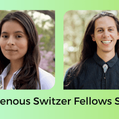 headshots of Jade and Bryan on a green to blue gradient background with the text "Indigenous Switzer Fellows Social"