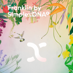 Franklin by SimplexDNA. The Franklin: Digital eDNA tokens to better preserve diverse life on Earth. A colorful illustration of plants, flowers, pollinators and wildlife is the background image. 