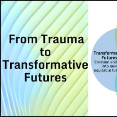 A graphic entitled 'From Trauma to Transformative Futures' which features a four circle venn diagram.