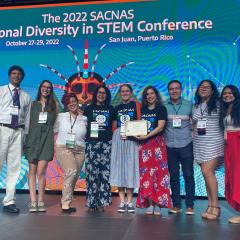 UVM SACNAS members receive the Chapter of the Year award at the national conference in Puerto Rico.