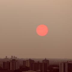 Smoky haze and a red sun over Toronto