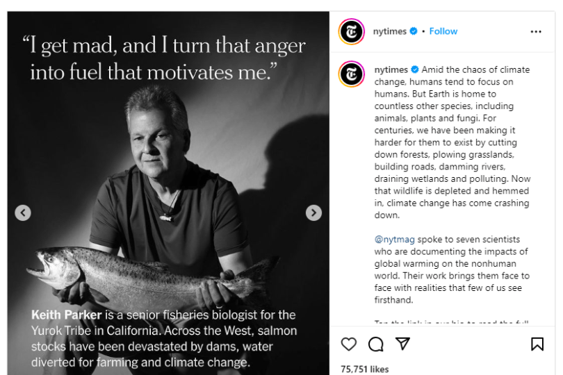 A screenshot of the New York Times Instagram post featuring Keith Parker