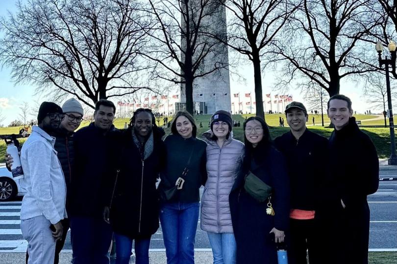 2022 Switzer Fellows stand in front of the Washington Monument.