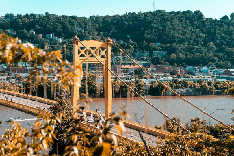 A bridge over the Ohio River in the city of Pittsburgh, PA.