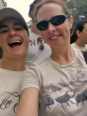 A selfie of Tara Cornelisse in a marching beetles tshirt to represent insect biodiversity at the people's climate march