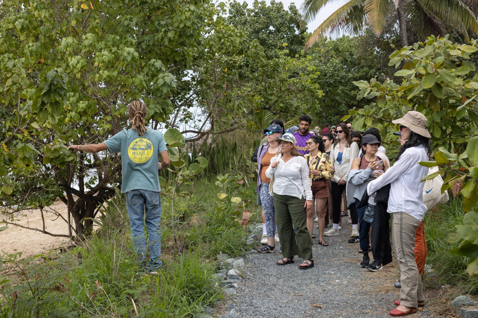 Switzer Fellows learn from community leaders while exploring Bosque Comunitaria la Armonía Rincón.